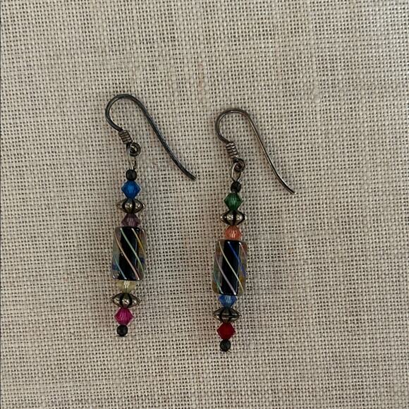 Vintage Fineline Studio Handblown Glass Earrings, Sterling Silver Hooks - Picture 6 of 10